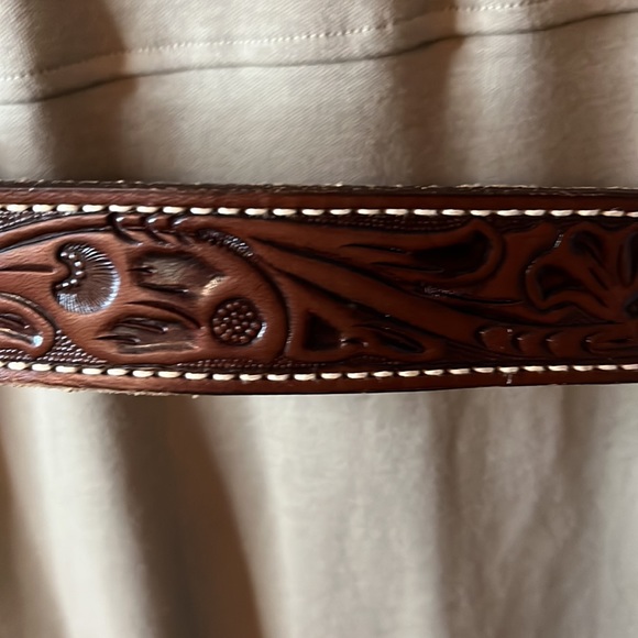 EUC Vintage Boots & Jeans Chestnut Brown Hand Carved Western Leather Belt Sz 32 - Picture 6 of 13